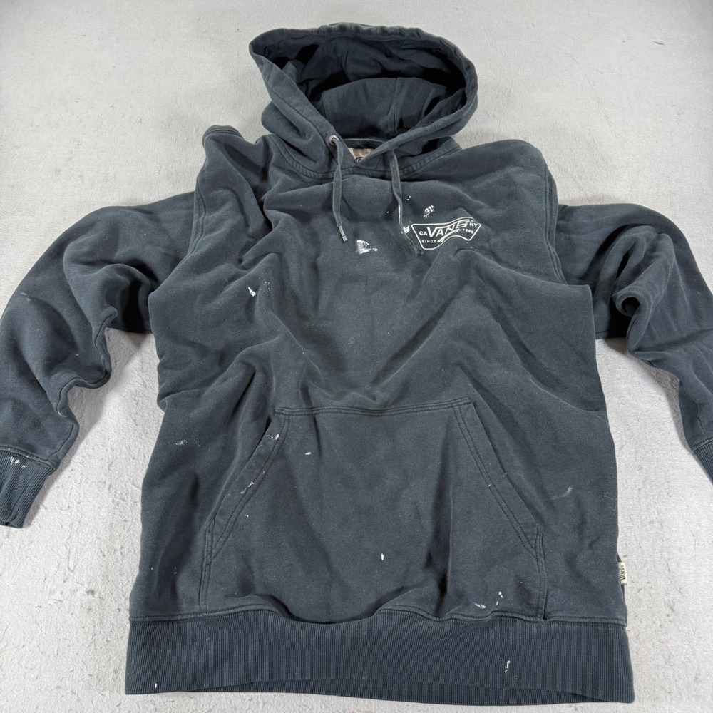 Vans Off The Wall Skateboard Hoodie Mens Medium Black Paint Splatter Pullover
